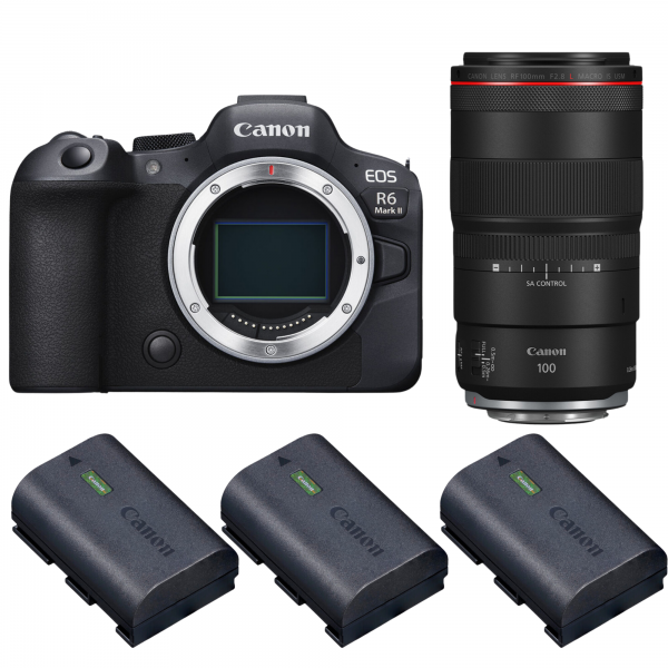 Canon EOS R6 Mark II + RF 100mm f/2.8 L Macro IS USM + 3 Canon LP-E6NH Canon Canon EOS R6 Mark II €2,985.00 MCZ DIRECT