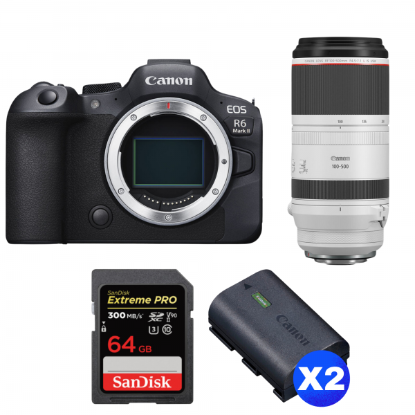 Canon EOS R6 Mark II + RF 100-500mm f/4.5-7.1 L IS USM + 1 SanDisk 64GB Extreme PRO UHS-II SDXC 300 MB/s + 2 Canon LP-E6NH-1