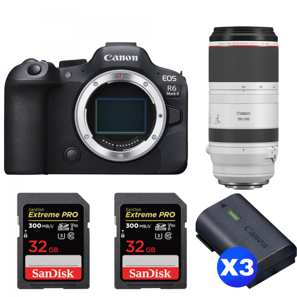 Canon EOS R6 Mark II + RF 100-500mm f/4.5-7.1 L IS USM + 2 SanDisk 32GB Extreme PRO UHS-II SDXC 300 MB/s + 3 Canon LP-E6NH|MCZ DIRECT
