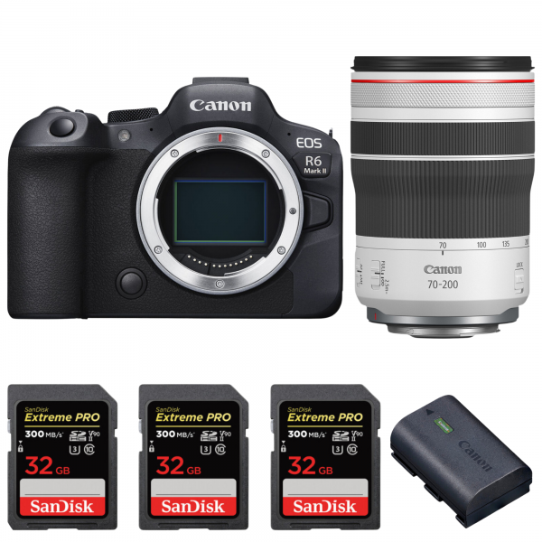 Canon EOS R6 Mark II + RF 70-200mm f/4 L IS USM + 3 SanDisk 32GB Extreme PRO UHS-II SDXC 300 MB/s + 1 Canon LP-E6NH-1