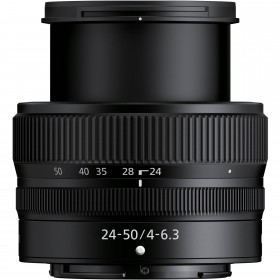 Nikon Z 24-50mm f/4-6.3 lens with focus and zoom rings visible Nikon Z 24-50mm f/4-6.3 lens with focus and zoom rings visible