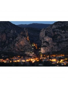 A scenic village illuminated at dusk, nestled between mountain, captured with Canon RF 70-200mm f/2.8 L IS USM Z Lens (Black) A scenic village illuminated at dusk, nestled between mountain, captured with Canon RF 70-200mm f/2.8 L IS USM Z Lens (Black)