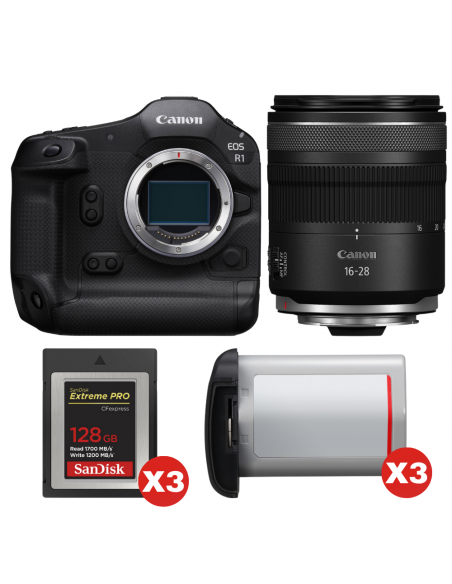 Canon EOS R1 + RF 16-28mm f/2.8 IS STM + 3 SanDisk 128GB Extreme PRO CFexpress Type B + 3 Canon LP-E19|MCZ DIRECT