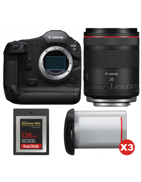 Canon EOS R1 + RF 20mm f/1.4 L VCM + 1 SanDisk 128GB Extreme PRO CFexpress Type B + 3 Canon LP-E19|MCZ DIRECT
