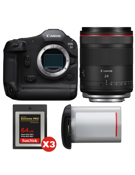 Canon EOS R1 + RF 24mm f/1.4 L VCM + 3 SanDisk 64GB Extreme PRO CFexpress Type B + Canon LP-E19|MCZ DIRECT