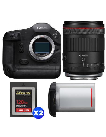 Canon EOS R1 + RF 24mm f/1.4 L VCM + 2 SanDisk 128GB Extreme PRO CFexpress Type B + Canon LP-E19|MCZ DIRECT