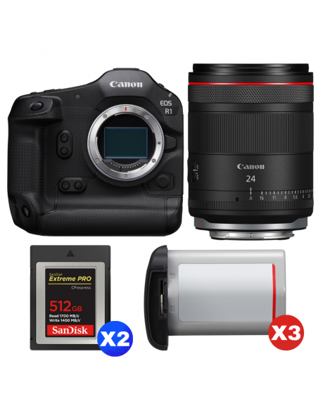 Canon EOS R1 + RF 24mm f/1.4 L VCM + 2 SanDisk 512GB Extreme PRO CFexpress Type B + 3 Canon LP-E19|MCZ DIRECT
