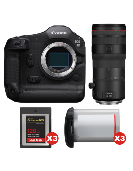 Canon EOS R1 + RF 70-200mm f/2.8 L IS USM Z Black + 3 SanDisk 128GB Extreme PRO CFexpress Type B + 3 Canon LP-E19|MCZ DIRECT