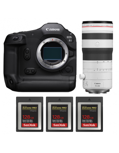 Canon EOS R1 + RF 70-200mm f/2.8 L IS USM Z White + 3 SanDisk 128GB Extreme PRO CFexpress Type B|MCZ DIRECT