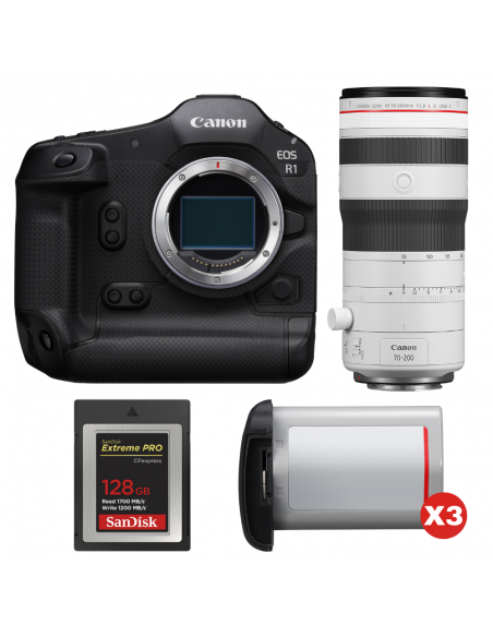 Canon EOS R1 + RF 70-200mm f/2.8 L IS USM Z White + 1 SanDisk 128GB Extreme PRO CFexpress Type B + 3 Canon LP-E19|MCZ DIRECT