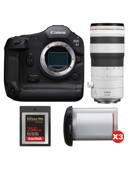 Canon EOS R1 + RF 70-200mm f/2.8 L IS USM Z White + 1 SanDisk 256GB Extreme PRO CFexpress Type B + 3 Canon LP-E19|MCZ DIRECT