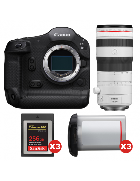 Canon EOS R1 + RF 70-200mm f/2.8 L IS USM Z White + 3 SanDisk 256GB Extreme PRO CFexpress Type B + 3 Canon LP-E19|MCZ DIRECT