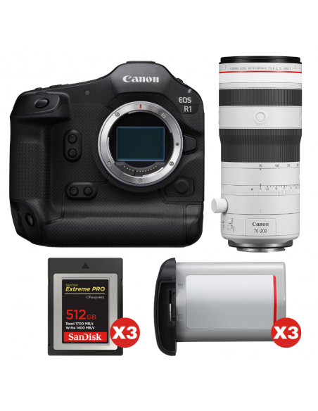 Canon EOS R1 + RF 70-200mm f/2.8 L IS USM Z White + 3 SanDisk 512GB Extreme PRO CFexpress Type B + 3 Canon LP-E19|MCZ DIRECT