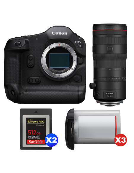 Canon EOS R1 + RF 24-105mm f/2.8 L IS USM Z + 2 SanDisk 512GB Extreme PRO CFexpress Type B + 3 Canon LP-E19|MCZ DIRECT