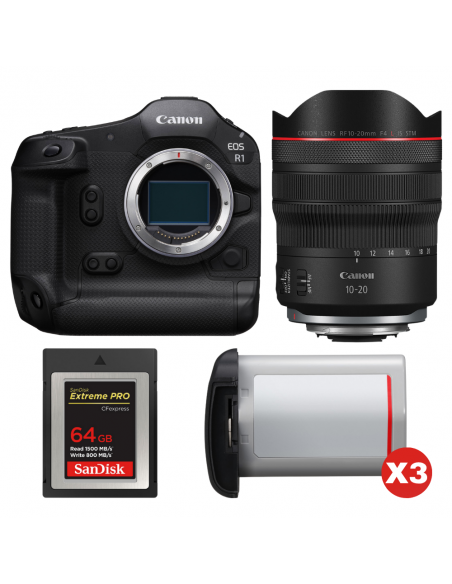 Canon EOS R1 + RF 10-20mm f/4 L IS STM + 1 SanDisk 64GB Extreme PRO CFexpress Type B + 3 Canon LP-E19|MCZ DIRECT