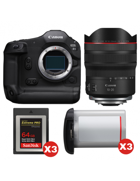 Canon EOS R1 + RF 10-20mm f/4 L IS STM + 3 SanDisk 64GB Extreme PRO CFexpress Type B + 3 Canon LP-E19|MCZ DIRECT