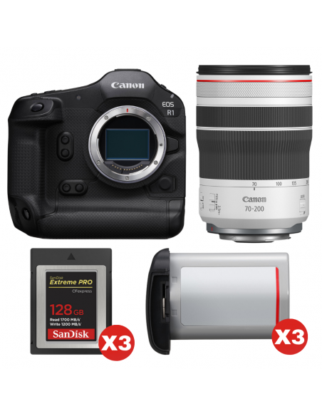 Canon EOS R1 + RF 70-200mm f/4 L IS USM + 3 SanDisk 128GB Extreme PRO CFexpress Type B + 3 Canon LP-E19|MCZ DIRECT