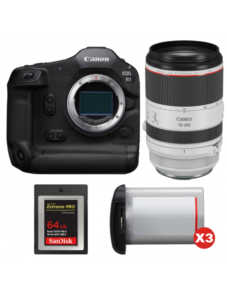 Canon EOS R1 + RF 70-200mm f/2.8 L IS USM + 1 SanDisk 64GB Extreme PRO CFexpress Type B + 3 Canon LP-E19|MCZ DIRECT