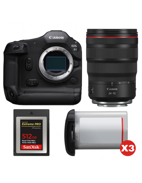 Canon EOS R1 + RF 24-70mm f/2.8 L IS USM + 1 SanDisk 512GB Extreme PRO CFexpress Type B + 3 Canon LP-E19|MCZ DIRECT