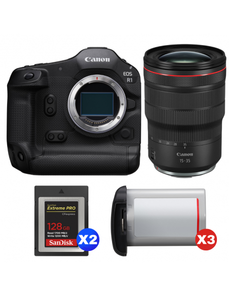 Canon EOS R1 + RF 15-35mm f/2.8 L IS USM + 2 SanDisk 128GB Extreme PRO CFexpress Type B + 3 Canon LP-E19|MCZ DIRECT