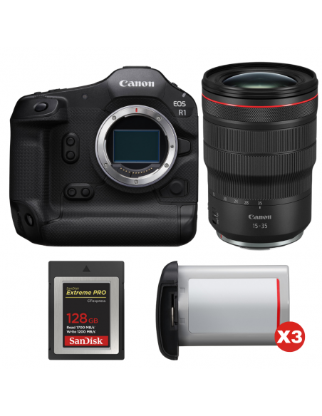 Canon EOS R1 + RF 15-35mm f/2.8 L IS USM + 1 SanDisk 128GB Extreme PRO CFexpress Type B + 3 Canon LP-E19|MCZ DIRECT