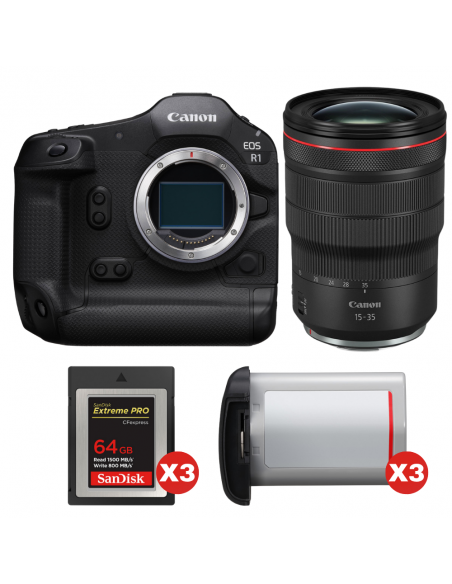 Canon EOS R1 + RF 15-35mm f/2.8 L IS USM + 3 SanDisk 64GB Extreme PRO CFexpress Type B + 3 Canon LP-E19|MCZ DIRECT