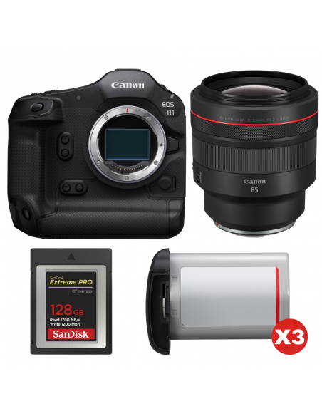 Canon EOS R1 + RF 85mm f/1.2 L USM + 1 SanDisk 128GB Extreme PRO CFexpress Type B + 3 Canon LP-E19|MCZ DIRECT