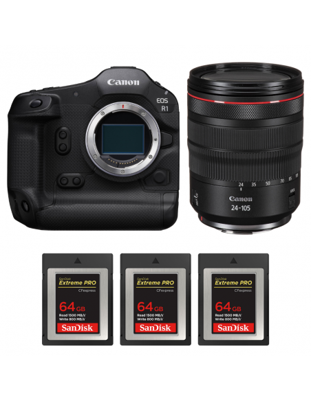 Canon EOS R1 + RF 24-105mm f/4 L IS USM + 3 SanDisk 64GB Extreme PRO CFexpress Type B|MCZ DIRECT