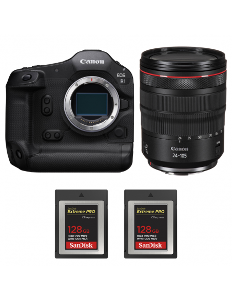 Canon EOS R1 + RF 24-105mm f/4 L IS USM + 2 SanDisk 128GB Extreme PRO CFexpress Type B|MCZ DIRECT