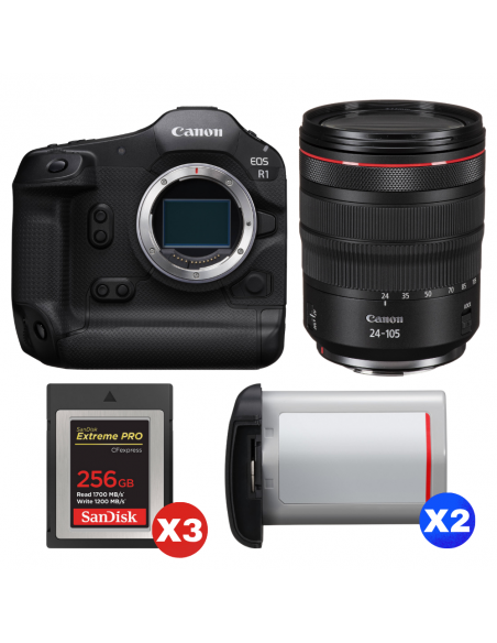 Canon EOS R1 + RF 24-105mm f/4 L IS USM + 3 SanDisk 256GB Extreme PRO CFexpress Type B + 2 Canon LP-E19|MCZ DIRECT