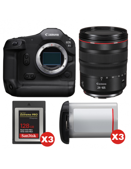 Canon EOS R1 + RF 24-105mm f/4 L IS USM + 3 SanDisk 128GB Extreme PRO CFexpress Type B + 3 Canon LP-E19|MCZ DIRECT