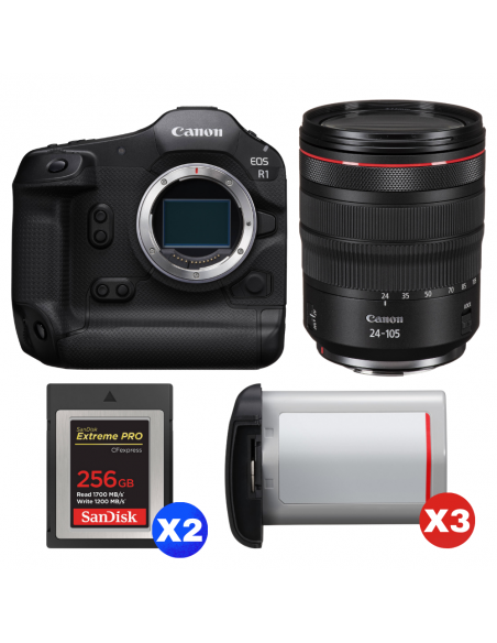 Canon EOS R1 + RF 24-105mm f/4 L IS USM + 2 SanDisk 256GB Extreme PRO CFexpress Type B + 3 Canon LP-E19|MCZ DIRECT