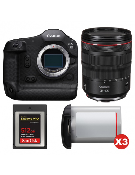 Canon EOS R1 + RF 24-105mm f/4 L IS USM + 1 SanDisk 512GB Extreme PRO CFexpress Type B + 3 Canon LP-E19|MCZ DIRECT