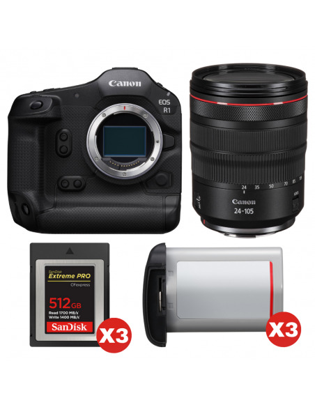 Canon EOS R1 + RF 24-105mm f/4 L IS USM + 3 SanDisk 512GB Extreme PRO CFexpress Type B + 3 Canon LP-E19|MCZ DIRECT