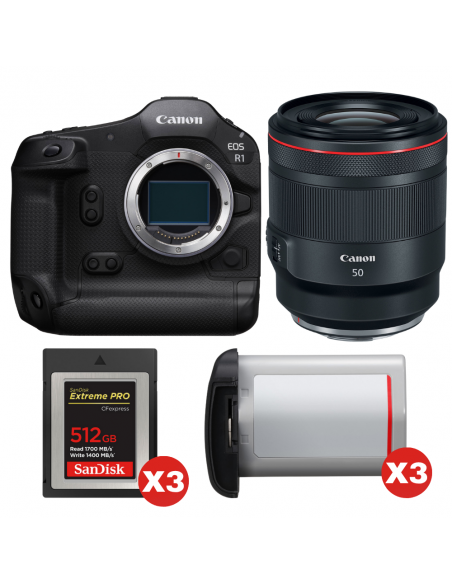 Canon EOS R1 + RF 50mm f/1.2 L USM + 3 SanDisk 512GB Extreme PRO CFexpress Type B + 3 Canon LP-E19|MCZ DIRECT
