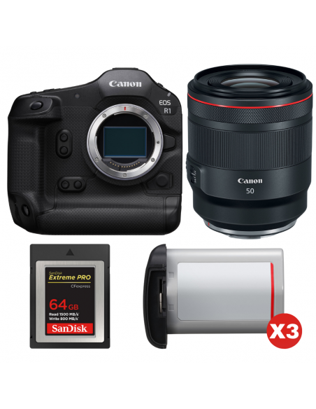 Canon EOS R1 + RF 50mm f/1.2 L USM + 1 SanDisk 64GB Extreme PRO CFexpress Type B + 3 Canon LP-E19|MCZ DIRECT