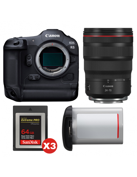 Canon EOS R3 + RF 24-70mm f/2.8 L IS USM + 3 SanDisk 64GB Extreme PRO CFexpress Type B + Canon LP-E19|MCZ DIRECT