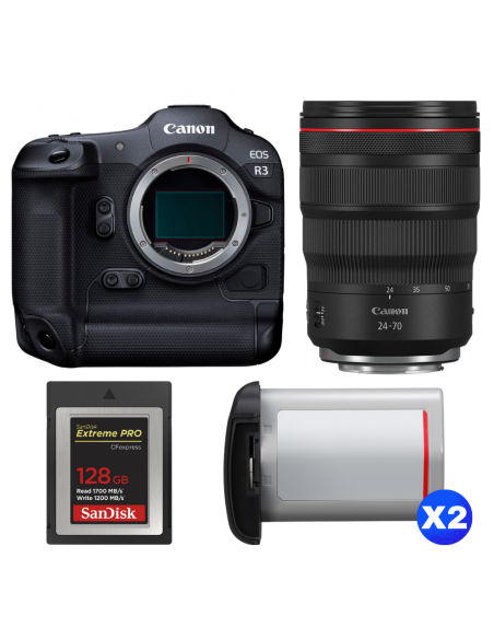 Canon EOS R3 + RF 24-70mm f/2.8 L IS USM + 1 SanDisk 128GB Extreme PRO CFexpress Type B + 2 Canon LP-E19|MCZ DIRECT