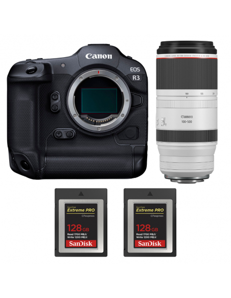 Canon EOS R3 + RF 100-500mm f/4.5-7.1 L IS USM + 2 SanDisk 128GB Extreme PRO CFexpress Type B|MCZ DIRECT