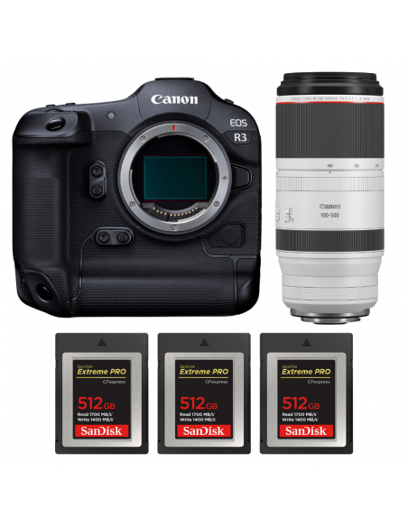 Canon EOS R3 + RF 100-500mm f/4.5-7.1 L IS USM + 3 SanDisk 512GB Extreme PRO CFexpress Type B|MCZ DIRECT
