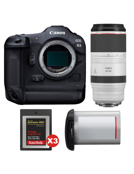 Canon EOS R3 + RF 100-500mm f/4.5-7.1 L IS USM + 3 SanDisk 128GB Extreme PRO CFexpress Type B + Canon LP-E19|MCZ DIRECT