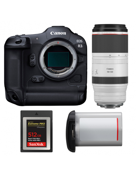 Canon EOS R3 + RF 100-500mm f/4.5-7.1 L IS USM + 1 SanDisk 512GB Extreme PRO CFexpress Type B + Canon LP-E19|MCZ DIRECT