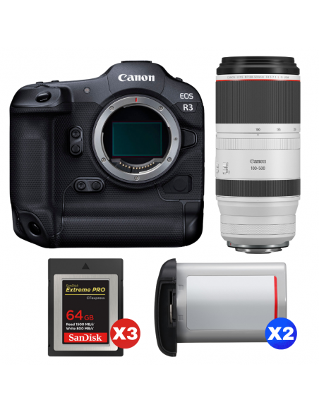 Canon EOS R3 + RF 100-500mm f/4.5-7.1 L IS USM + 3 SanDisk 64GB Extreme PRO CFexpress Type B + 2 Canon LP-E19|MCZ DIRECT