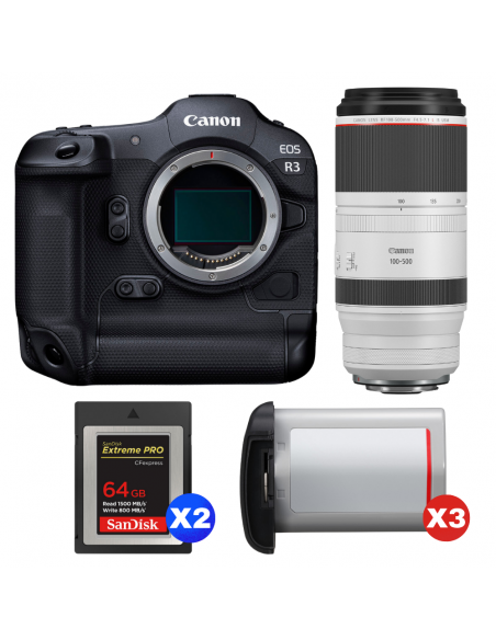 Canon EOS R3 + RF 100-500mm f/4.5-7.1 L IS USM + 2 SanDisk 64GB Extreme PRO CFexpress Type B + 3 Canon LP-E19|MCZ DIRECT