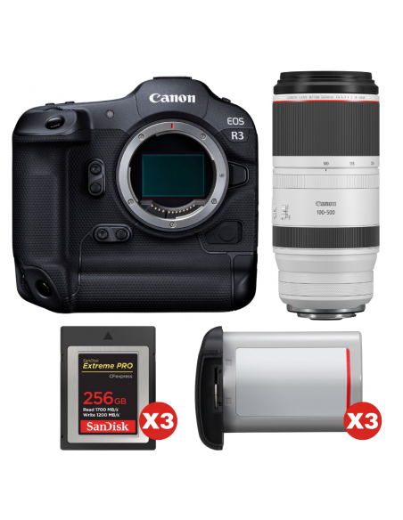 Canon EOS R3 + RF 100-500mm f/4.5-7.1 L IS USM + 3 SanDisk 256GB Extreme PRO CFexpress Type B + 3 Canon LP-E19|MCZ DIRECT