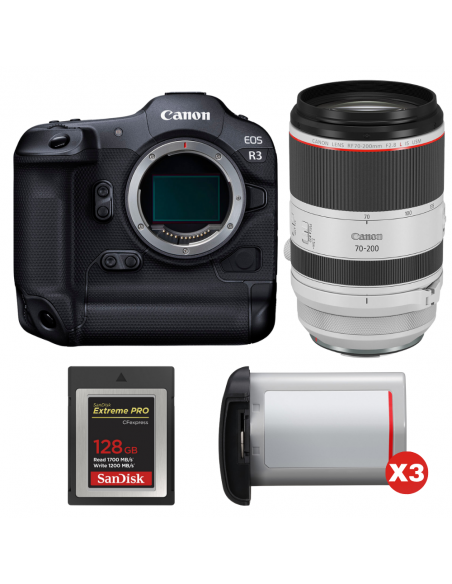 Canon EOS R3 + RF 70-200mm f/2.8 L IS USM + 1 SanDisk 128GB Extreme PRO CFexpress Type B + 3 Canon LP-E19|MCZ DIRECT