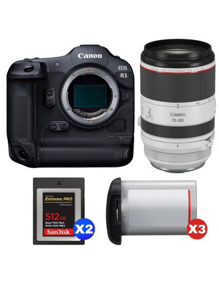 Canon EOS R3 + RF 70-200mm f/2.8 L IS USM + 2 SanDisk 512GB Extreme PRO CFexpress Type B + 3 Canon LP-E19|MCZ DIRECT