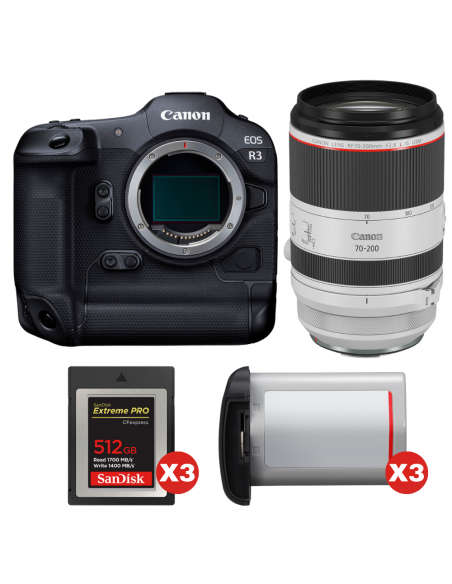 Canon EOS R3 + RF 70-200mm f/2.8 L IS USM + 3 SanDisk 512GB Extreme PRO CFexpress Type B + 3 Canon LP-E19|MCZ DIRECT