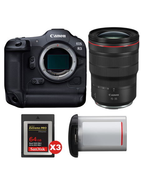Canon EOS R3 + RF 15-35mm f/2.8 L IS USM + 3 SanDisk 64GB Extreme PRO CFexpress Type B + Canon LP-E19|MCZ DIRECT