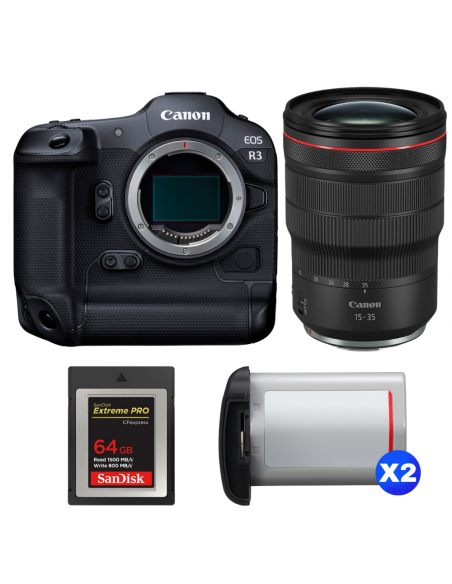 Canon EOS R3 + RF 15-35mm f/2.8 L IS USM + 1 SanDisk 64GB Extreme PRO CFexpress Type B + 2 Canon LP-E19|MCZ DIRECT